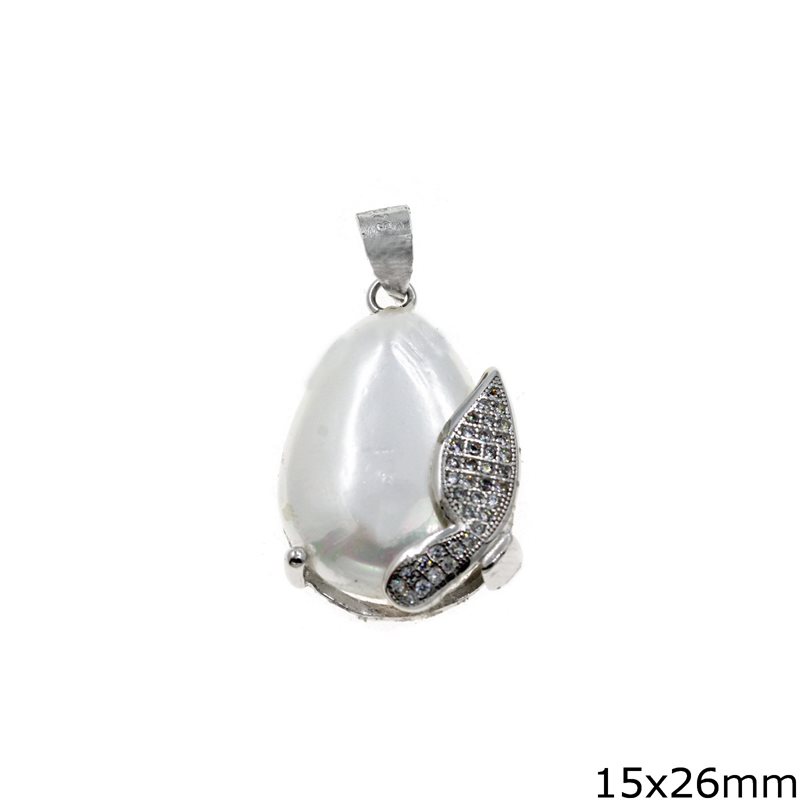 Silver 925 Pearshaped Pendant Outline Style with Mop-shell 15x26mm