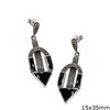 Silver 925 Earrings with Onyx Stone and Marcasite 15x35mm