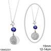 Silver 925 Round Car Amulet Double Sided  Constantinato Coin with Evil Eye 15mm 12-14cm