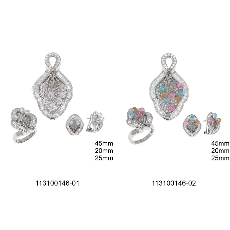 Σετ Ασημένιο 925 Μενταγιόν, Σκουλαρίκια & Δαχτυλίδι με Ζιργκόν και Δάκρυ Κρύσταλλα