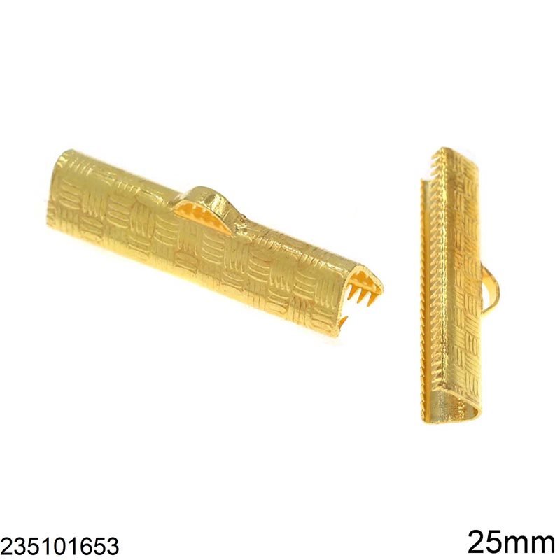 Brass Textured Rectangular Crimp End for Ribbon with Spikes 25mm