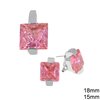 Silver 925 Set of Pendant Square Zircon 18mm and Earrings 15mm, Pink 