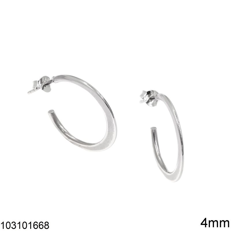 Silver 925 Flat Hoop Earrings 4mm