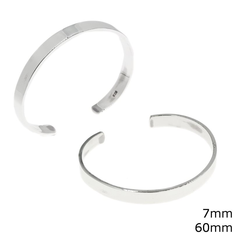Silver 925 Open Cuff Bracelet 7mm, 60mm