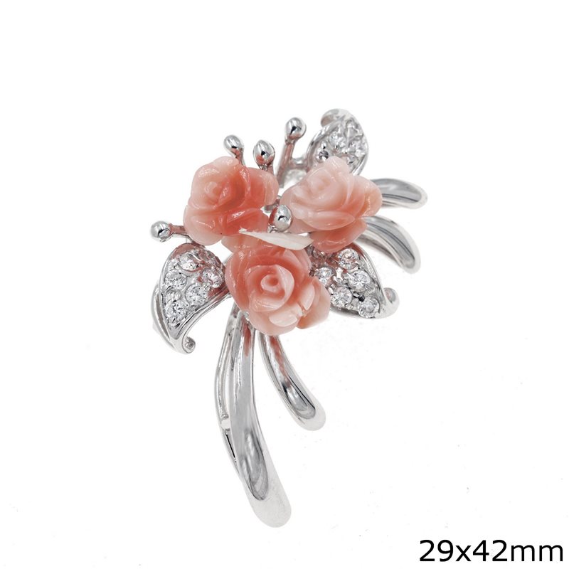 Silver 925 Brooch Roses with Pasta 29x42mm