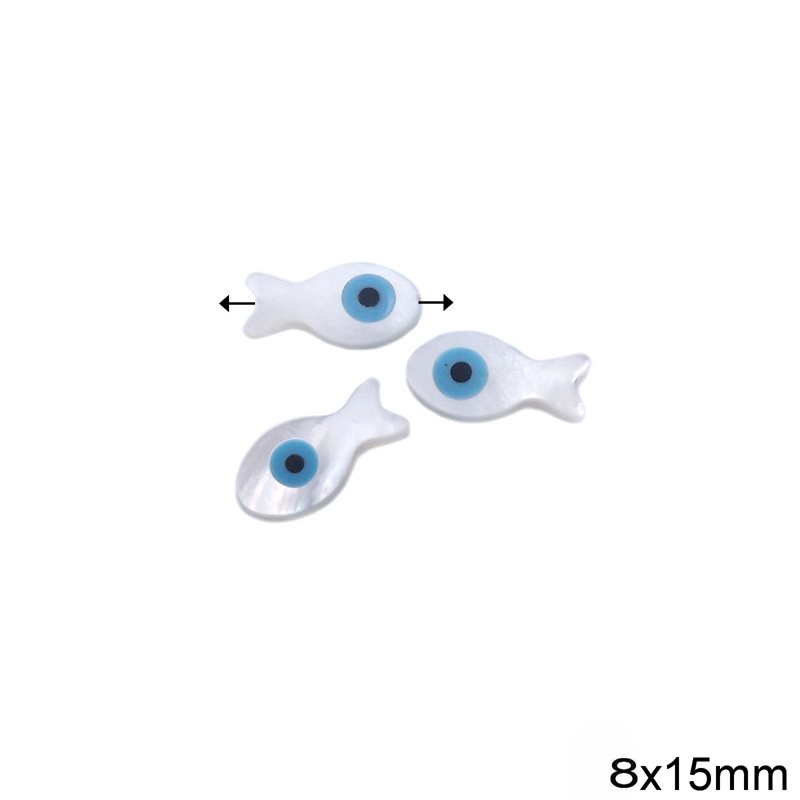 Mop-shell Bead Fish with Evil Eye 8x15mm