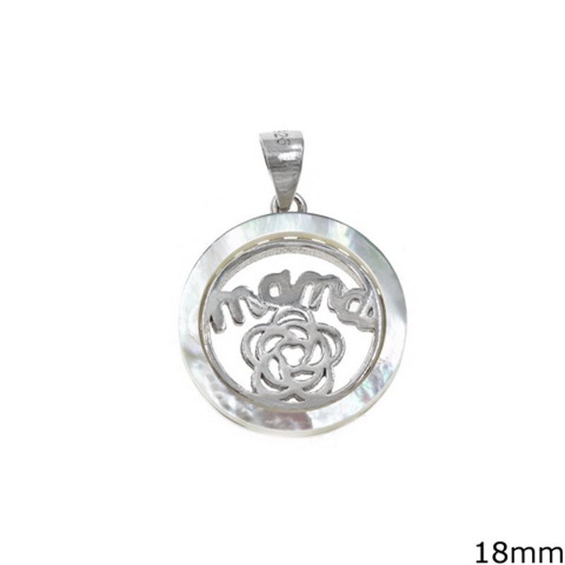 Silver 925 Pendant Disk with Mop-shell 18mm "mama'