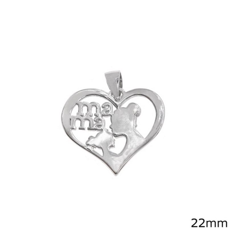 Silver 925 Pendant Heart Outline Style "mama" 22mm