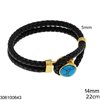 Stainless Steel Bracelet with Semi Precious Stone Clasp 14mm and Imitation Leather Cords 5mm, 22cm