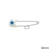 Silver 925 Safety Pin with Mop-shell Evil Eye 32mm