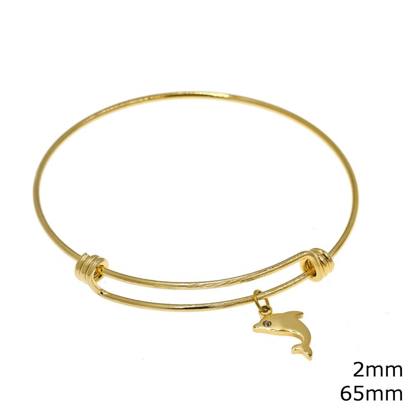 Stainless Steel Bangle Fluctuating Bracelet 2mm, with Dolphin , 65mm