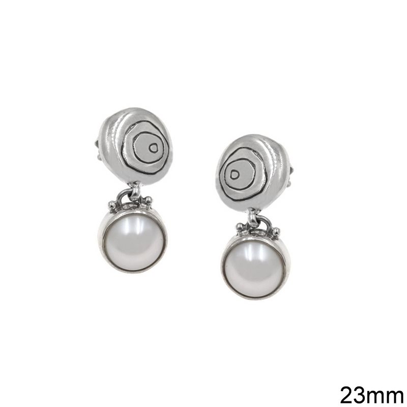 Silver 925 Earrings 23mm with Freshwater Pearl 8mm