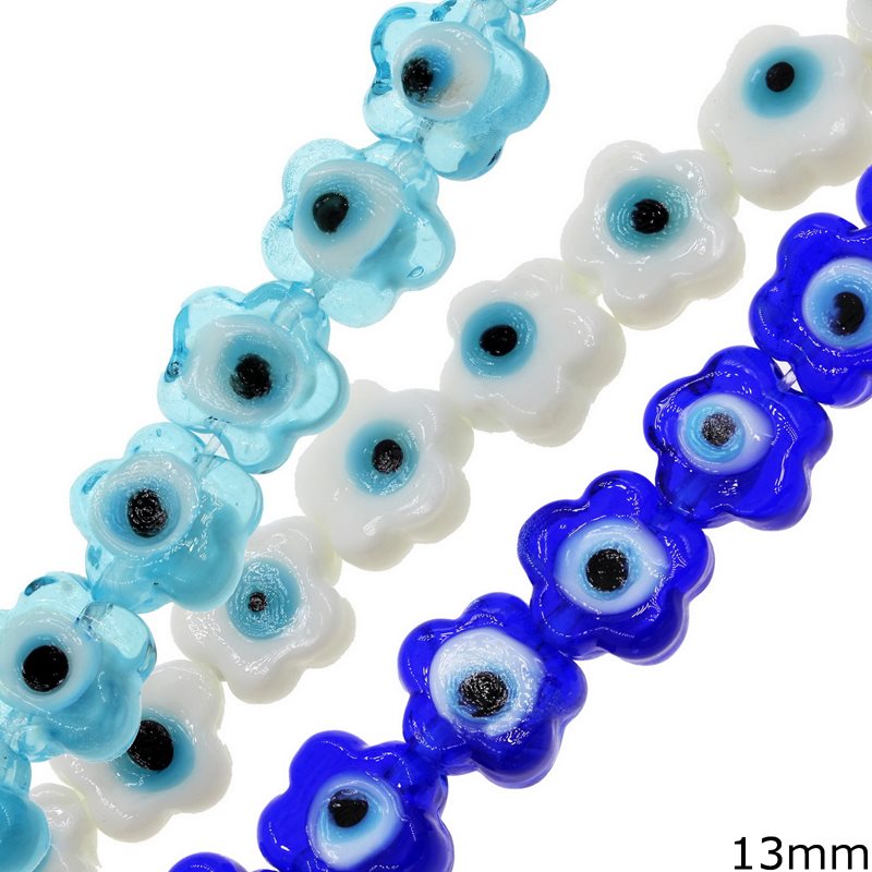 Χάνδρα  Γυάλινη Λουλούδι Πλακέ με Μάτι 13mm 