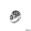 Stainless Steel Male Ring Oxyde Disk with Triangle and Evil Eye 19mm