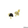 Brass Earrings Mushroom with Enamel and Stones 12mm 