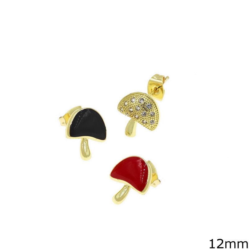Brass Earrings Mushroom with Enamel and Stones 12mm 