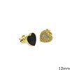 Brass Earrings Heart with Enamel and Stones 12mm 