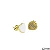 Brass Earrings Heart with Enamel and Stones 12mm 