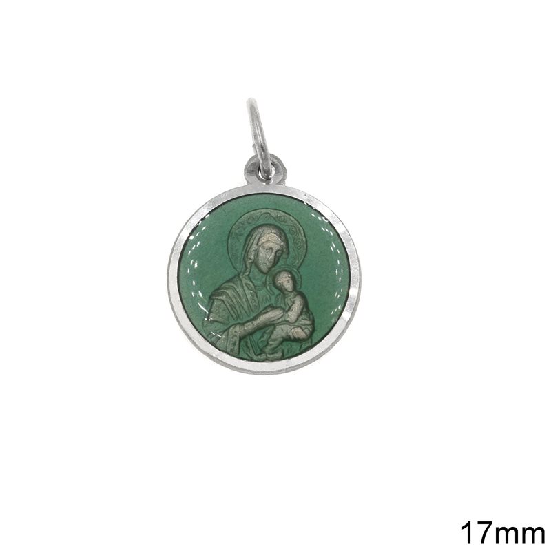 Silver 925 Round Pendant Holy Mary 17mm