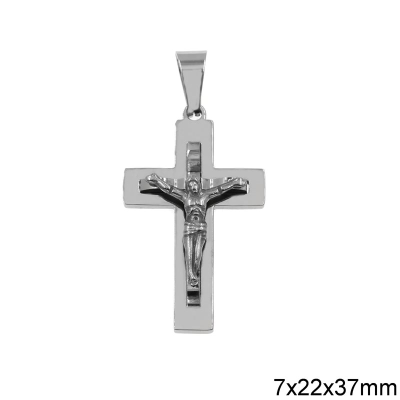 Stainless Steel Pendant Cross Jesus Crucified 7x22x37mm