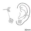 Silver 925 Earline Earrings 4-leaf Clover with zircon and Leaves 30mm