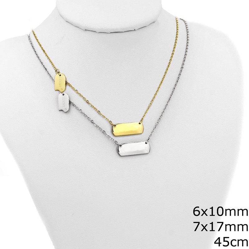 Stainless Steel Necklace with Double Tag 6x10mm and 7x17mm , 45cm