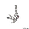 Silver 925 Pendant Swallow with Zircon 17x22mm