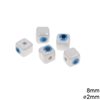 Ceramic Cube Evil Eye Bead 8mm, with hole 2mm