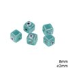 Ceramic Cube Evil Eye Bead 8mm, with hole 2mm