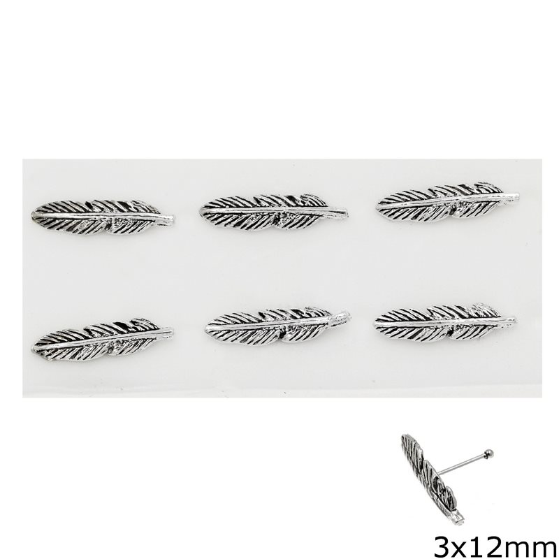 Silver 925 Nose Stud Earrings Oxyde Leaf 3x12mm