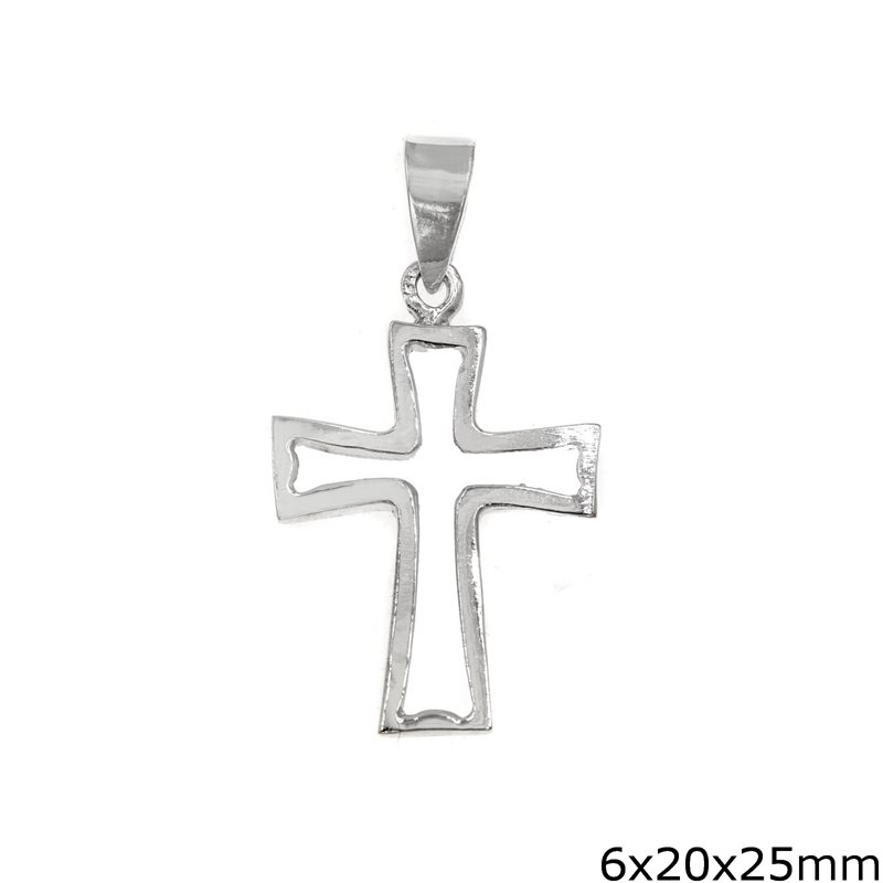 Silver 925 Pendant Cross Outline Style 6x20x25mm