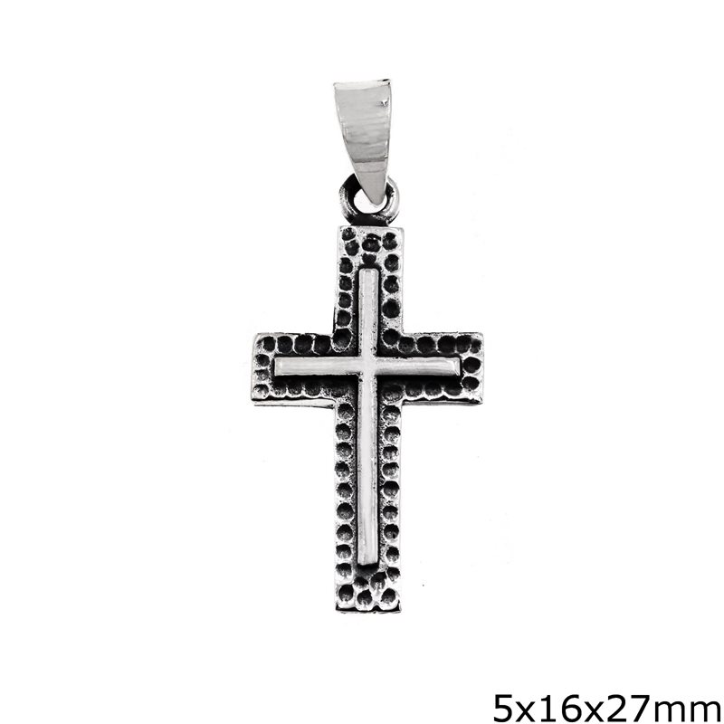 Silver 925 Pendant Cross Oxyde with Line 5x16x27mm