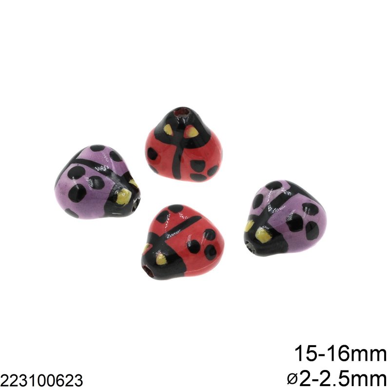 Ceramic Bead Ladybug 15-16mm with Hole 2-2.5mm