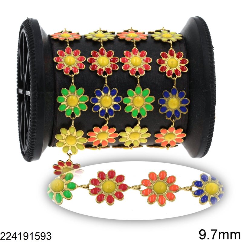 Stainless Steel Chain Daisy with Enamel 9.7mm