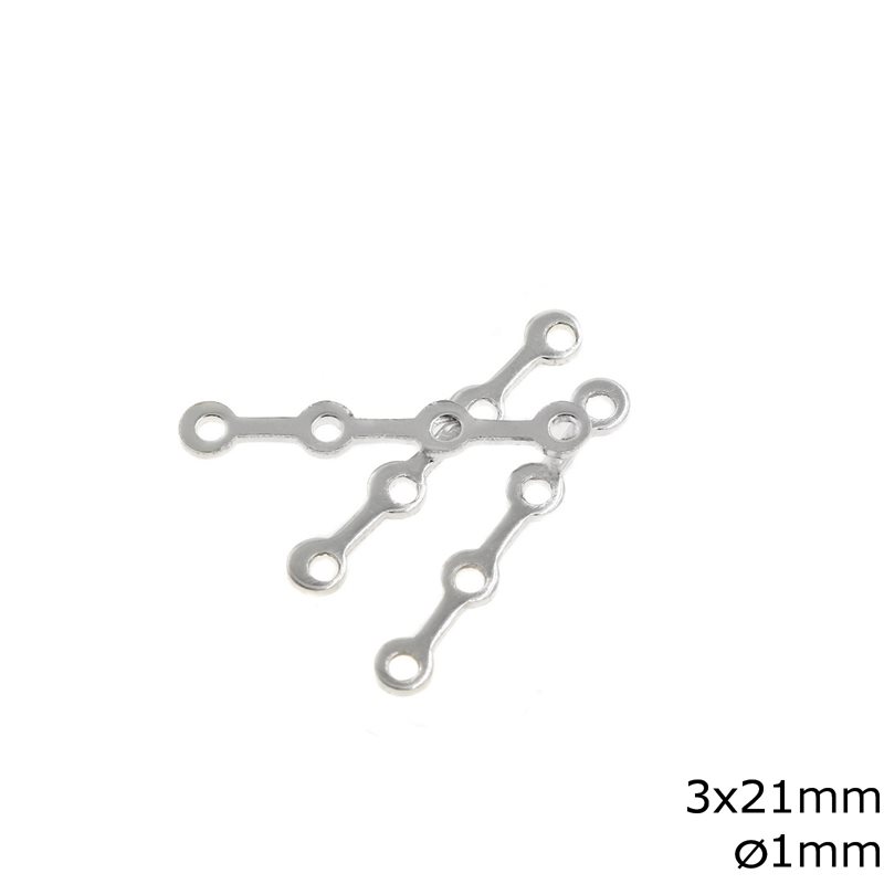 Silver 925 4-Strand Clasp Connectors 3x21mm, with 1mm Hole