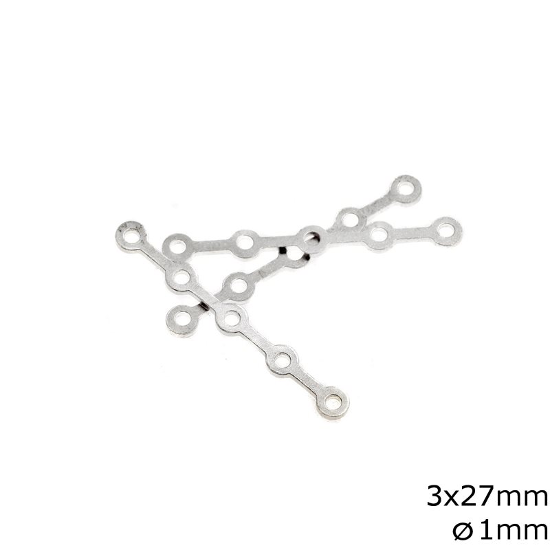Silver 925 5-Strand Clasp Connectors 3x27mm, with 1mm Hole