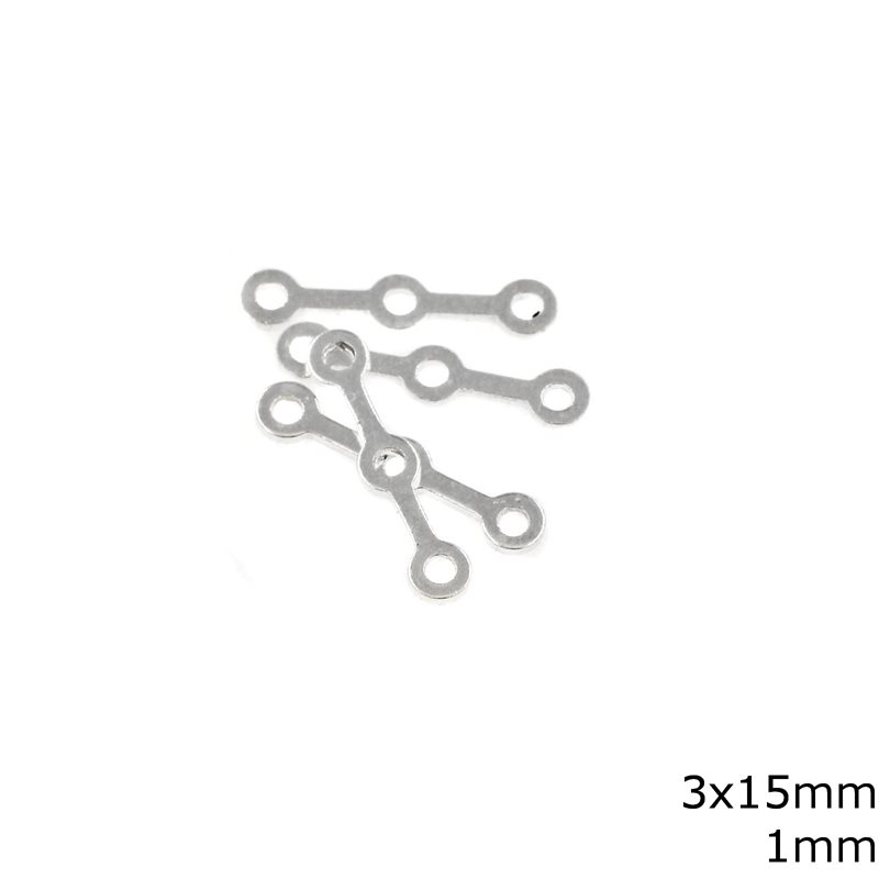 Silver 925 3-Strand Clasp Connectors 3x15mm, with 1mm Hole