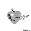 Stainless Steel Pendant Heart with Key "Best Friends" 28x39mm