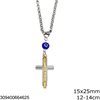 Stainless Steel Car Amulet Double Cross 25-32mm with Evil Eye,12-14cm