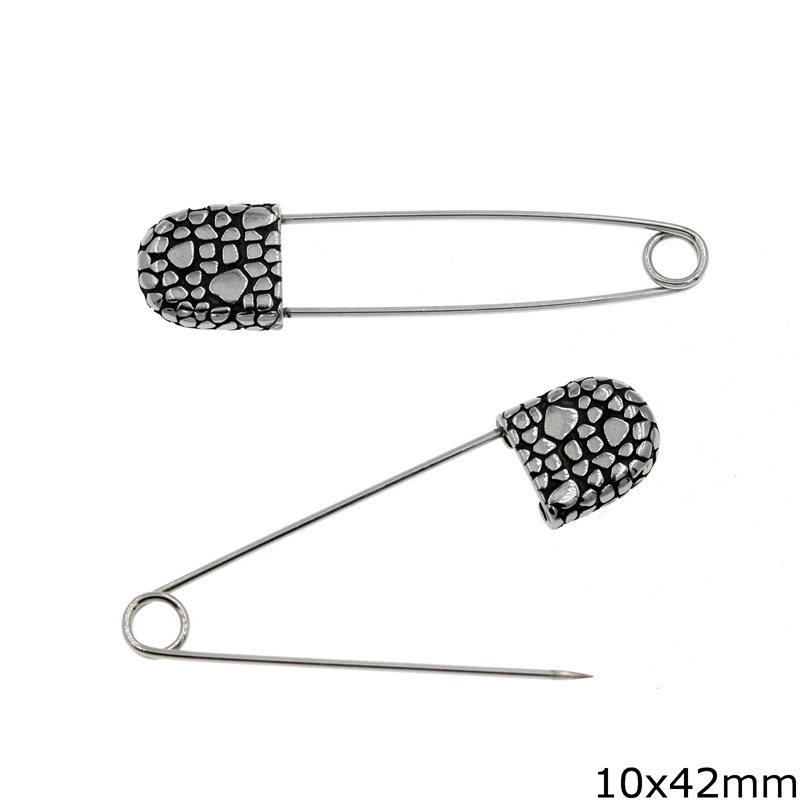 Stainless Steel Safety Pin with Pattern, Oxynde 10x42mm