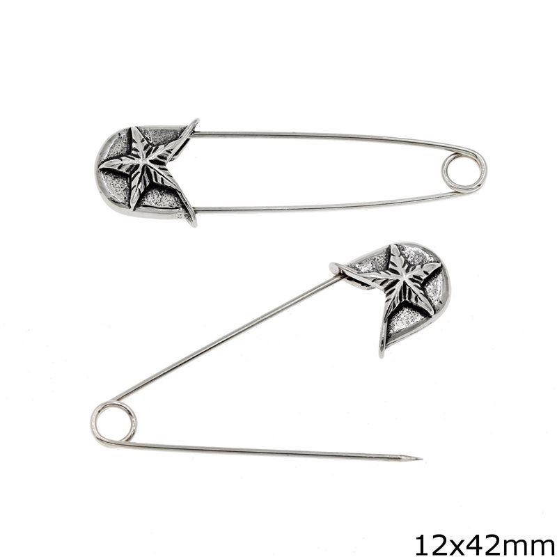 Stainless Steel Safety Pin with Star, Oxynde 10x42mm