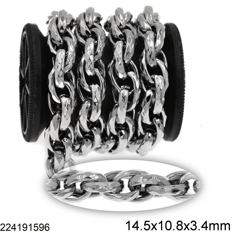 Stainless Steel Singapore Chain with Faceted Links 14.5x10.8x3.4mm