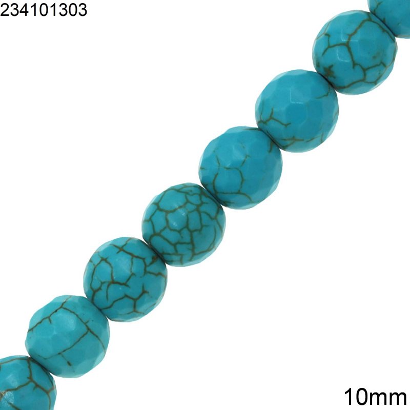 Turquoise Round Faceted Crackle Beads 10mm 