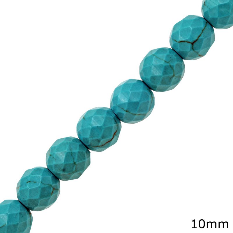 Turquoise Round Faceted Crackle Beads 10mm 