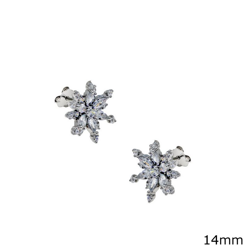 Silver 925 Earrings Snowflake with Navette Stones 14mm