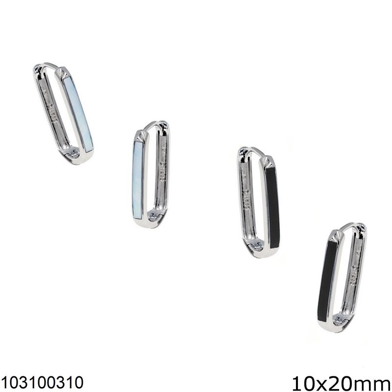 Silver 925 Oval Hoop Earrings 10x20mm