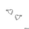 Silver 925 Earrings Heart Outline Style with Zircon 10mm