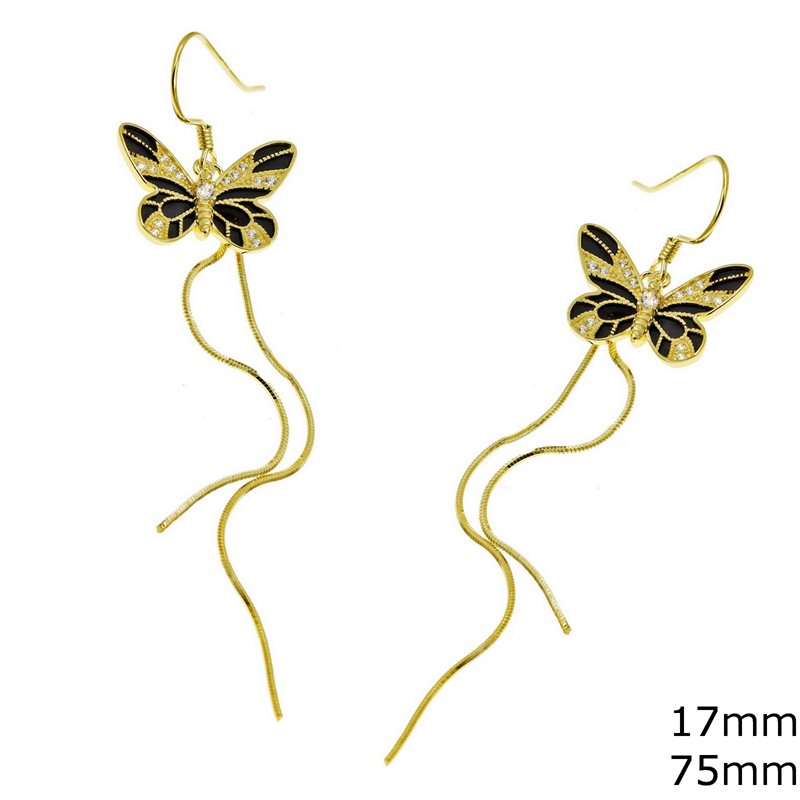 Silver 925 Hook Earrings Buttefly with Enamel 17mm and Snake Chain 75mm