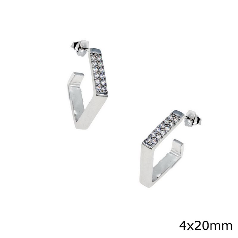 Silver 925 Rhombus Earrings with Zircon 4x20mm