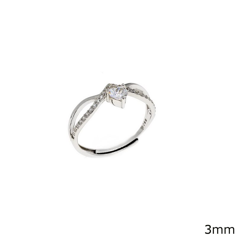 Slver 925 Openable Ring with Zircon Heart 3mm